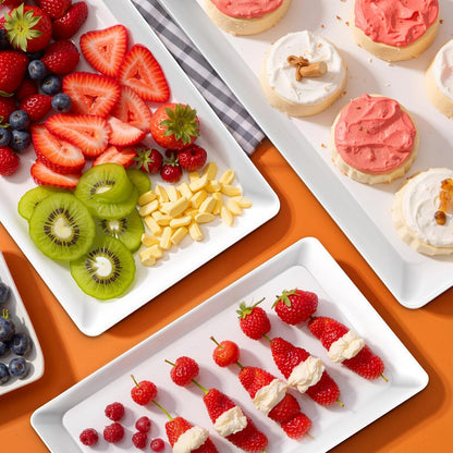 SpaceWhisper 3 Pack Serving Tray, White Rectangular Appetizer Platters for Party, Catering, Buffet, Large Reusable Serving Dishes for Snacks, Fruit, Dessert, 3 Size Set 16 * 11", 14 * 9", 12 * 7"