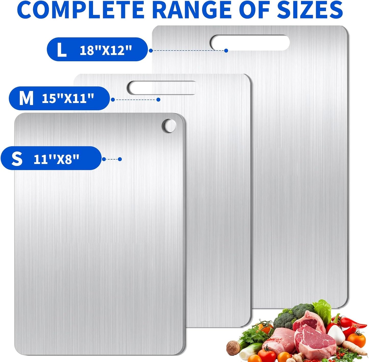Titanium Cutting Board Set of 3, Titanium Cutting Boards for Kitchen, Food Grade Metal Double Sided Chopping Boards for Kitchen Counter Meat Vegetable Fruit Outdoor Camping(L.M.S)