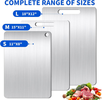 Titanium Cutting Board Set of 3, Titanium Cutting Boards for Kitchen, Food Grade Metal Double Sided Chopping Boards for Kitchen Counter Meat Vegetable Fruit Outdoor Camping(L.M.S)