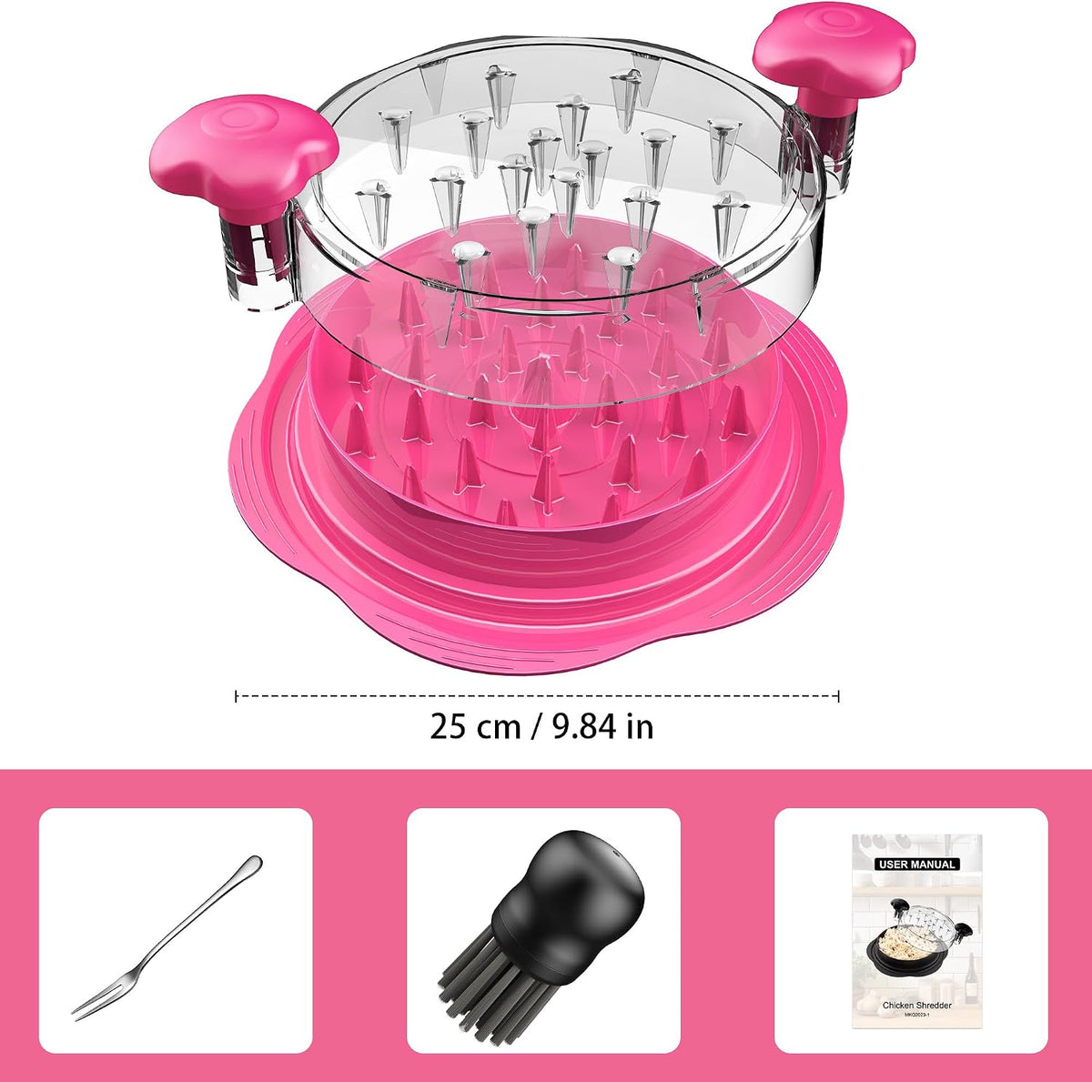 Chicken Shredder Tool Twist Large Meat Shredder with Brush&Fork, Black