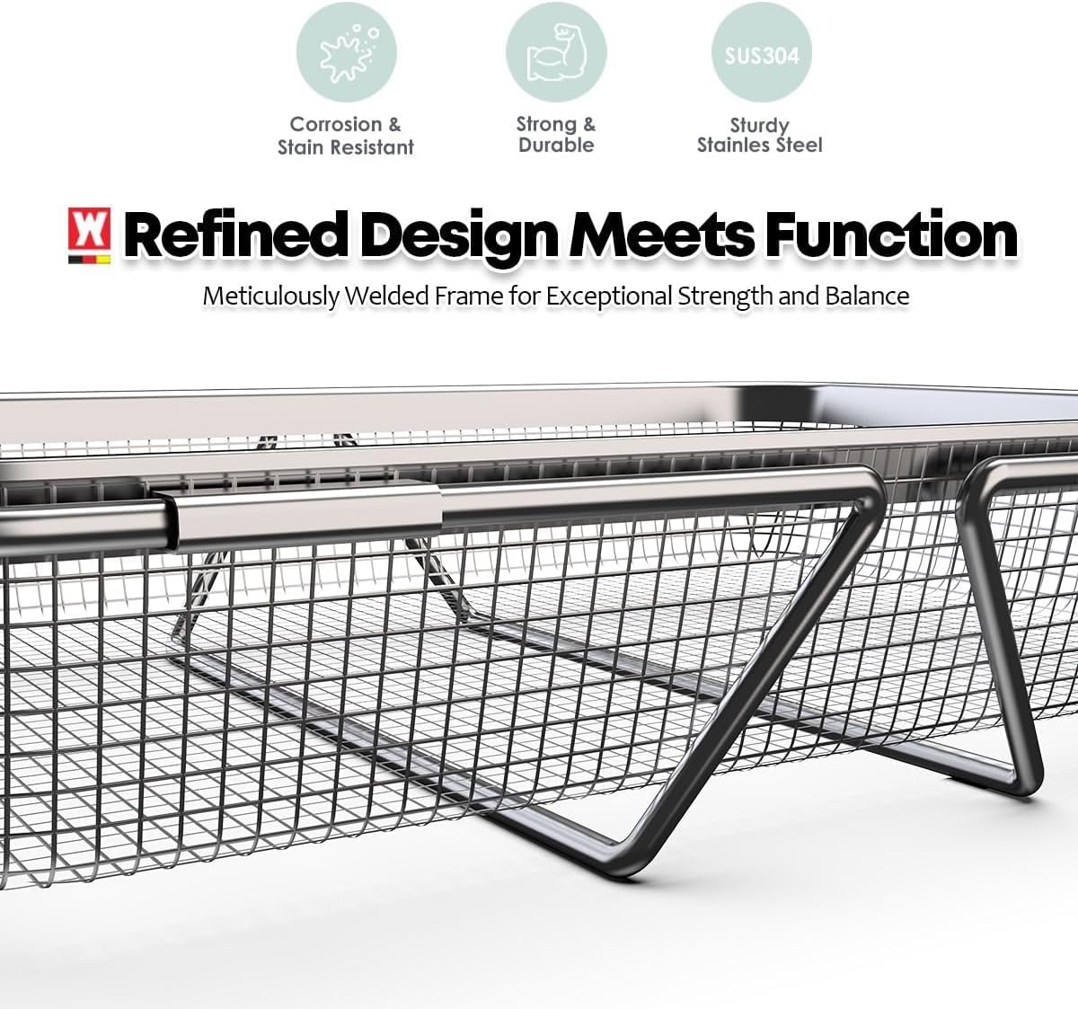 WAGENSTEIGER Extendable Dish Rack with Feet, Vegetable Colander Basket, Stainless Steel Dish or Silverware Drying Rack, Ultimate Kitchen Organizer Over the Sink (11.81 x 8.27 x 2.76 Inches)