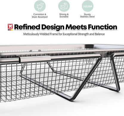 WAGENSTEIGER Extendable Dish Rack with Feet, Vegetable Colander Basket, Stainless Steel Dish or Silverware Drying Rack, Ultimate Kitchen Organizer Over the Sink (11.81 x 8.27 x 2.76 Inches)