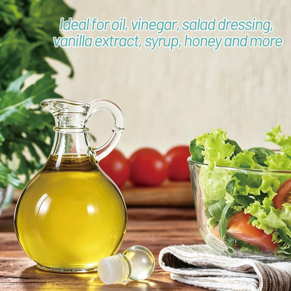 Oil and Vinegar Cruet Set of 2, Glass Oil and Vinegar Dispenser with Airtight Stopper, Glass Condiment Container for Homemade Oil, Salad Dressing