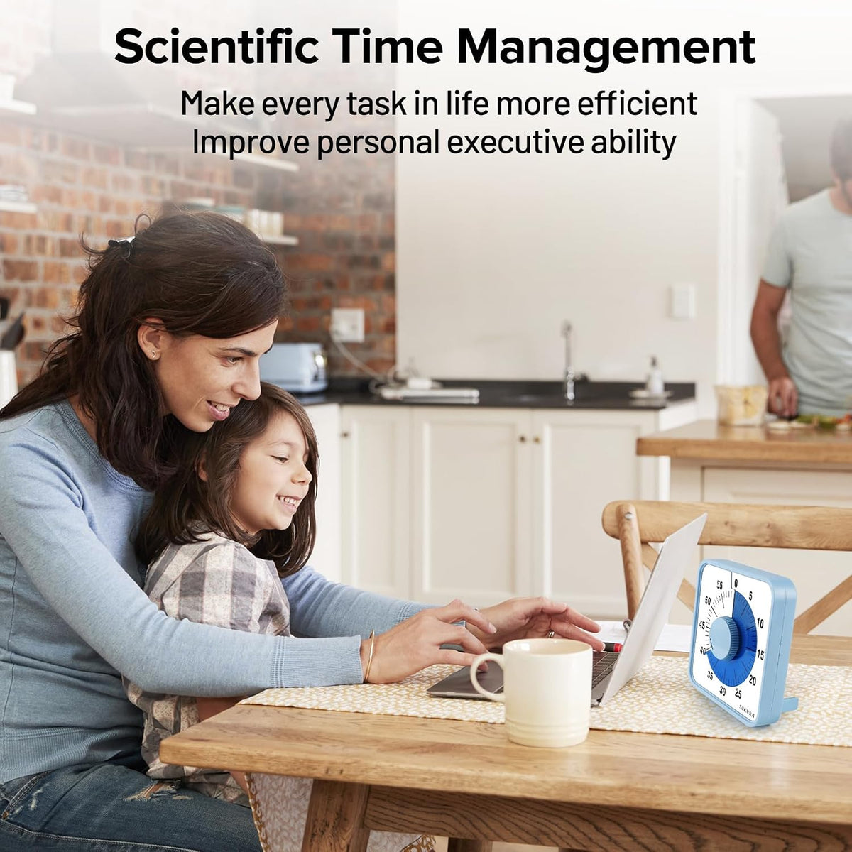 Secura 60-Minute Visual Countdown Timer, 7.5-Inch Oversize Classroom Visual Timer for Kids and Adults, Durable Mechanical Kitchen Timer Clock with Magnetic Backing (Blue)