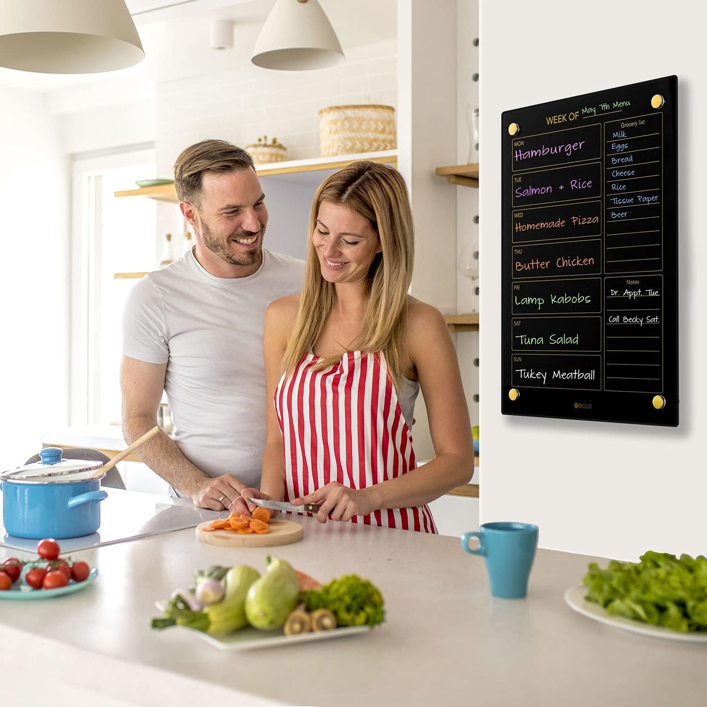Clear Glass Weekly Dry Erase Calendar & Menu Non-Magnetic Whiteboard for Wall, Meal Plan & Grocery List White Board for Kitchen, 15x11, 7 Days Home Planner, 4 Wet Erase Markers Included, Yeoux