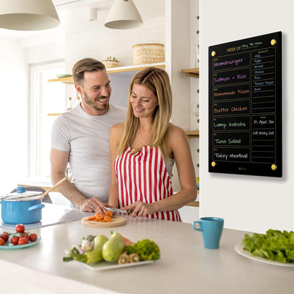 Clear Glass Weekly Dry Erase Calendar & Menu Non-Magnetic Whiteboard for Wall, Meal Plan & Grocery List White Board for Kitchen, 15x11, 7 Days Home Planner, 4 Wet Erase Markers Included, Yeoux