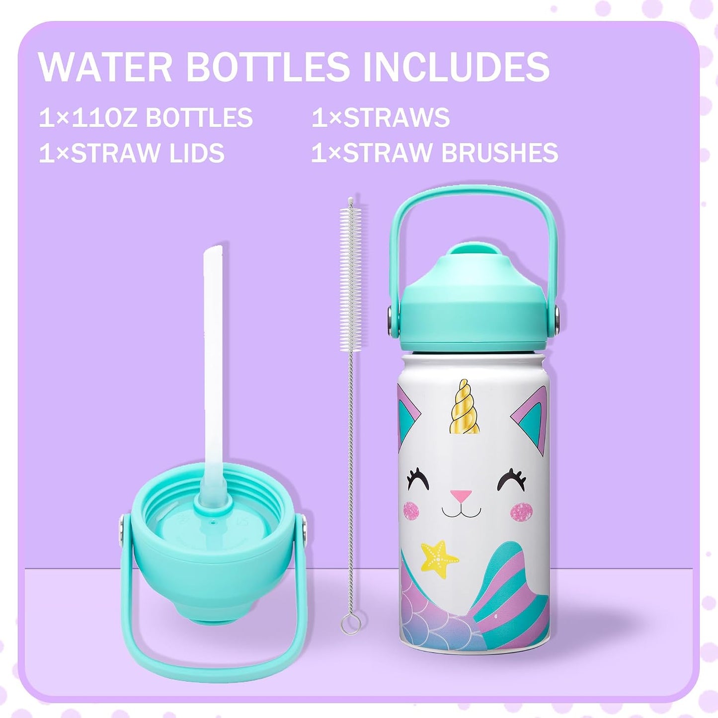 Kids Bento Lunch Box with 6 Compartments Girls Lunch Box with Lunch Bag,Stainless Steel Water Bottle,Ice Pack & Utensils Set,Birthday Gifts for Ages 3-12 Back to School Toddler Girls