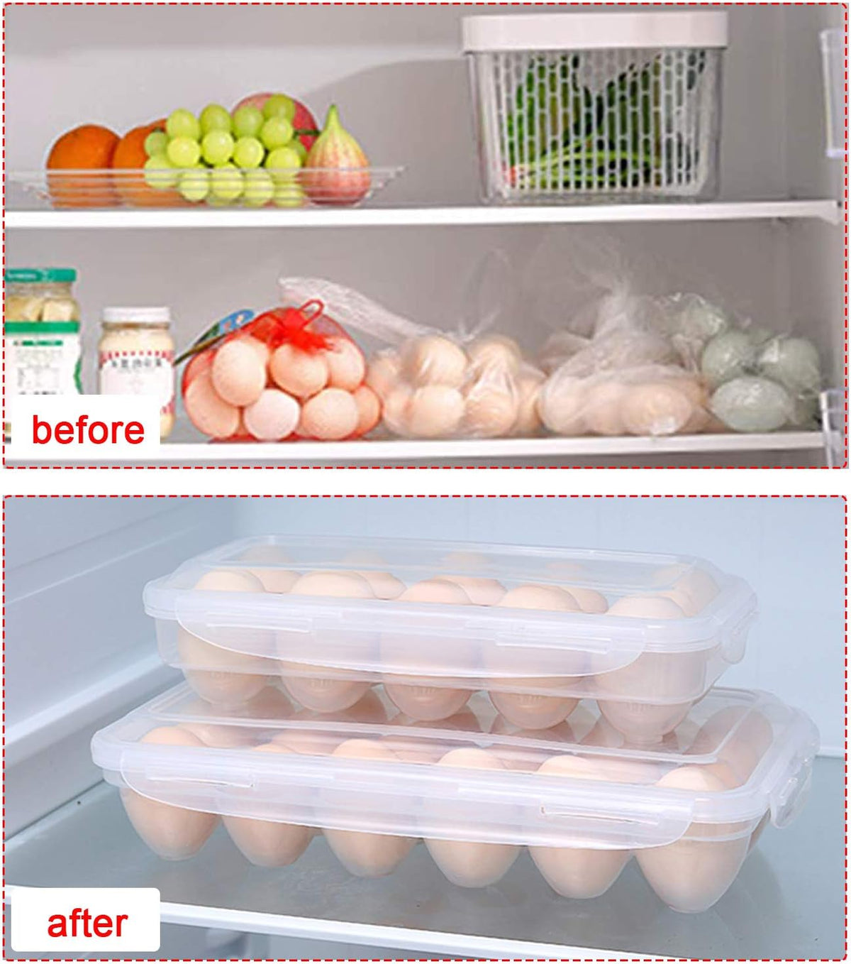 LonlyEagle XBY-US 2 Pack Covered Egg Holders,Egg Holder For Refrigerator,egg Storage Container,Plastic Refrigerator Egg Trays,Deviled Egg Tray Carrier with Lid Fits 18X2 Eggs(36 Eggs)