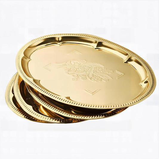 4-Pack 15.7" x 11.8" Silver Serving Trays for Party Set - Oval Floral Engraved Serving Platters, Wedding Birthday Mirror Tray for Summer BBQ, Food, Appetizer, Charcuterie, Cookies, Desserts
