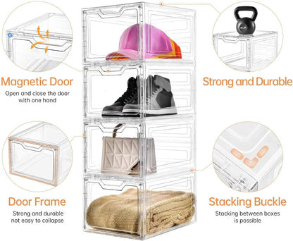 Freebat 6 Pack Closet Organizers and Storage,Clear Stackable Plastic Storage Bins with Lids Magnetic Doors,Clothes Organizers and Storage,Plastic Craft Containers for Wardrobe Kitchen Bathroom Office