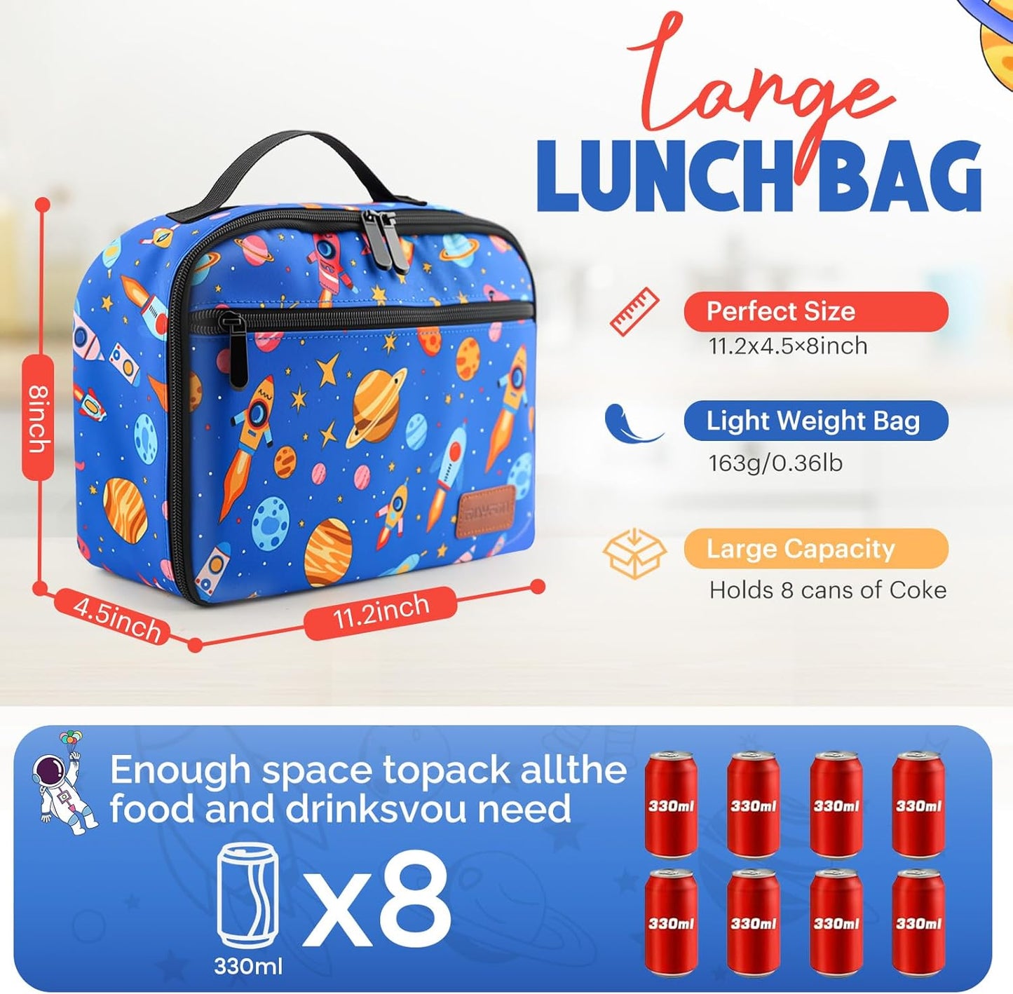 Lunch Box Kids, Lunch Bags for Women Men, Insulated Cooler Reusable Cute Lunch Containers for Boy & Girls, Adults Leak Proof Large Lunch Tote Bags for School, Work, Travel, Picnic Outdoor and Beach
