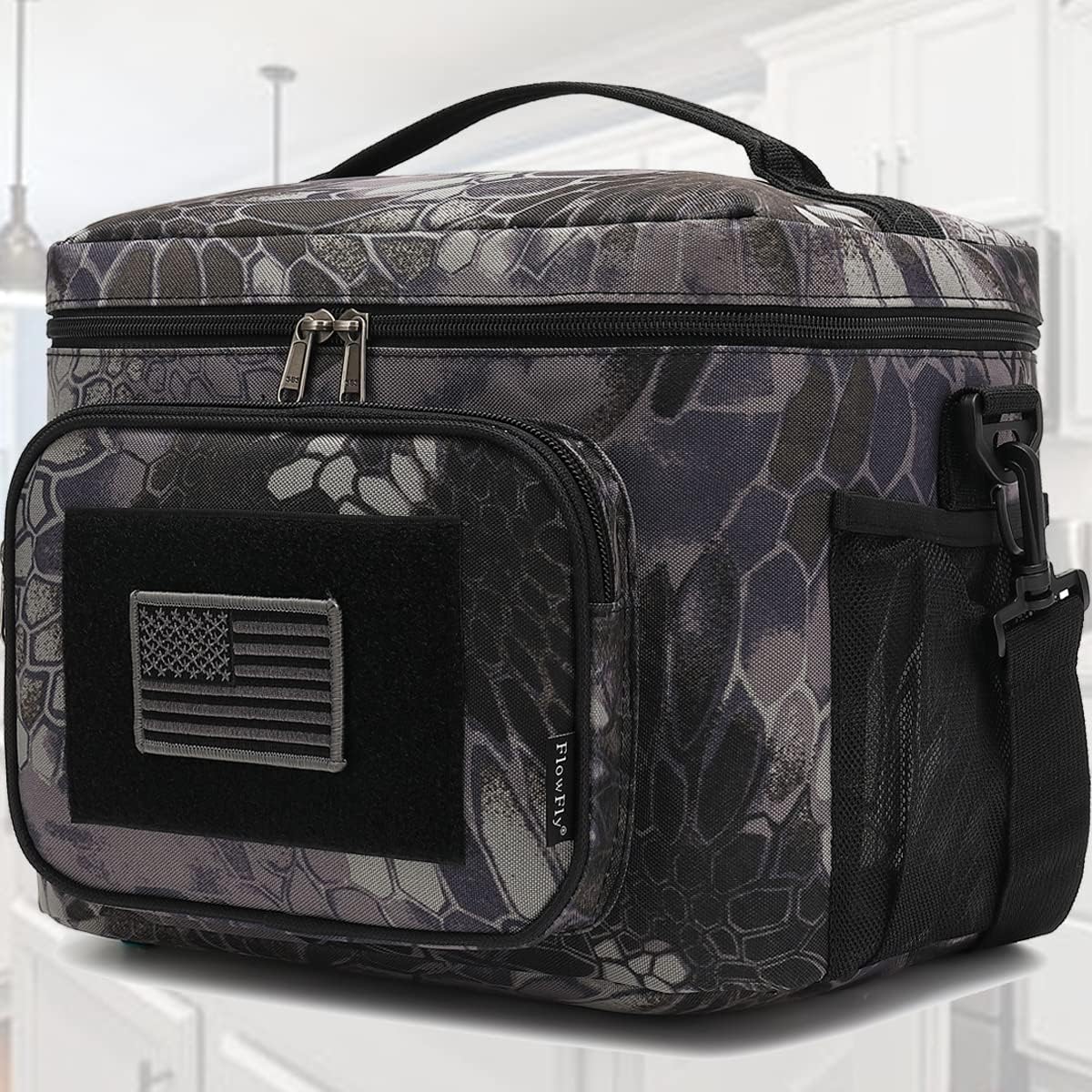 FlowFly Lunch Bag, Insulated Cooler, Thermal Lunch Box Tote with MOLLE/PALS Webbing, Adjustable Padded Shoulder Strap, for Tactical Men Women Adults and Boys Girls Kids (Cyan, Medium)