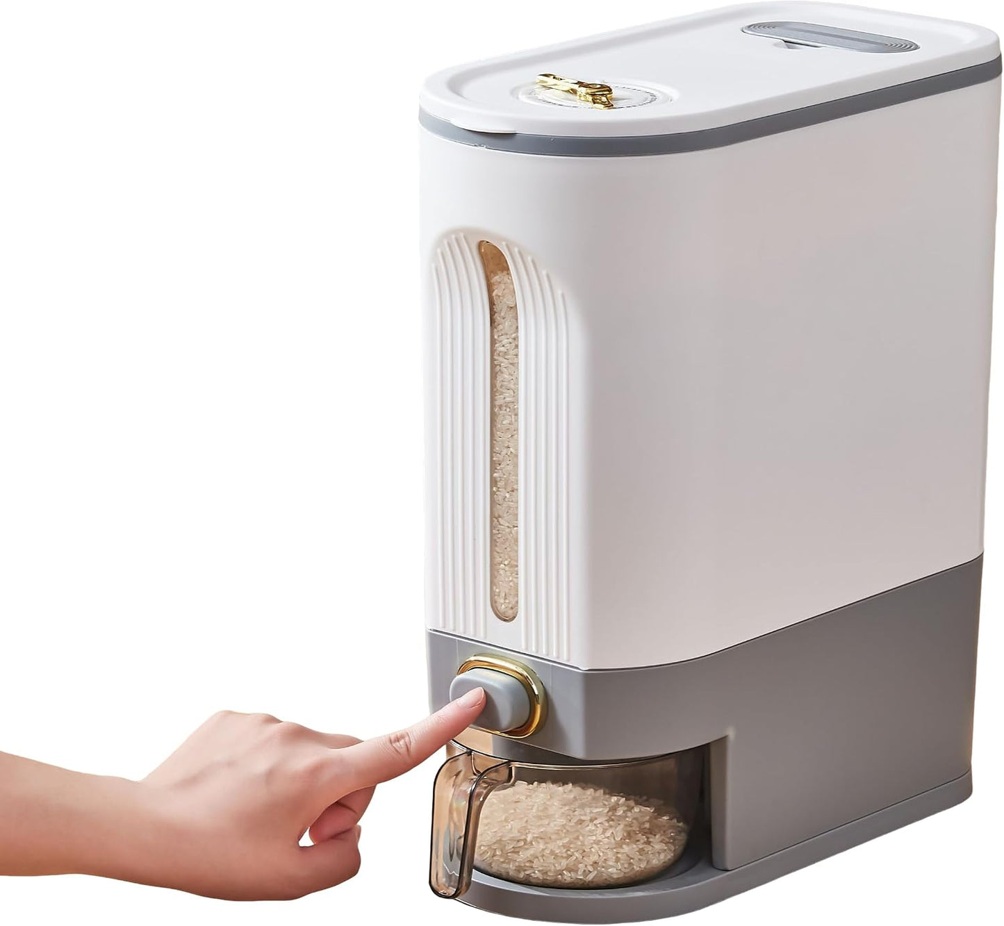 Gagee 11 Lbs Rice Dispenser, Clear | Grain Container Storage, With Lid, Measuring Cylinder, Moisture Proof, Household Cereal Dispenser Bucket