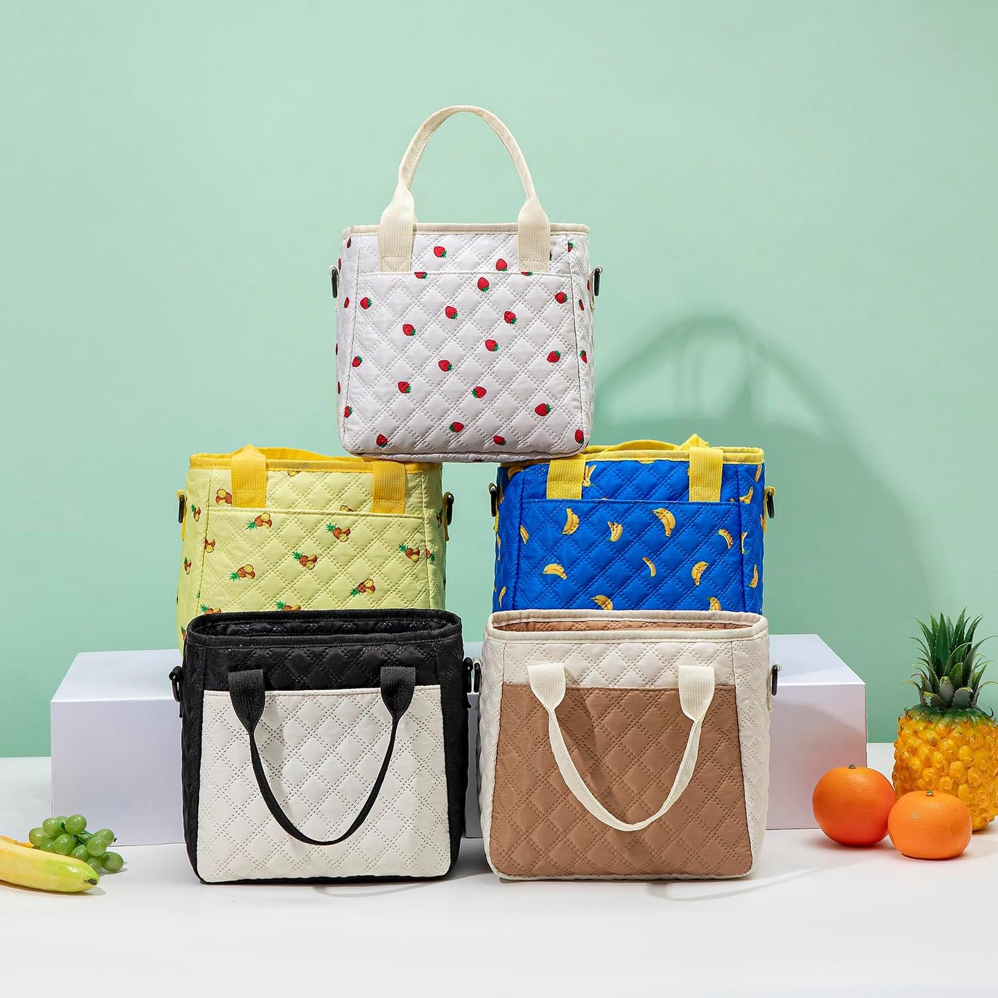TuErCao Small Lunch Bag Lightweight Insulated Lunch Box for Women Work Portable Soft Cooler for Picnic Travel Road Trips, Loncheras para Mujer, Black
