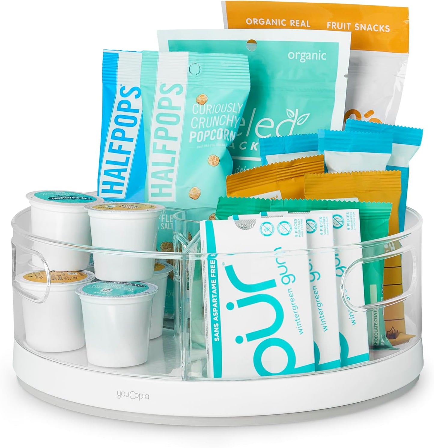 YouCopia Crazy Susan Lazy Susan Organizer, 3 BPA-Free Removable Clear Bins with Handles, Rotating Storage Turntable for Kitchen Cabinet, Pantry and Bathroom Organization