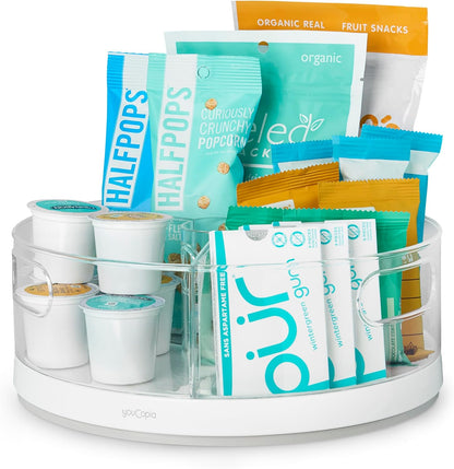 YouCopia Crazy Susan Lazy Susan Organizer, 3 BPA-Free Removable Clear Bins with Handles, Rotating Storage Turntable for Kitchen Cabinet, Pantry and Bathroom Organization
