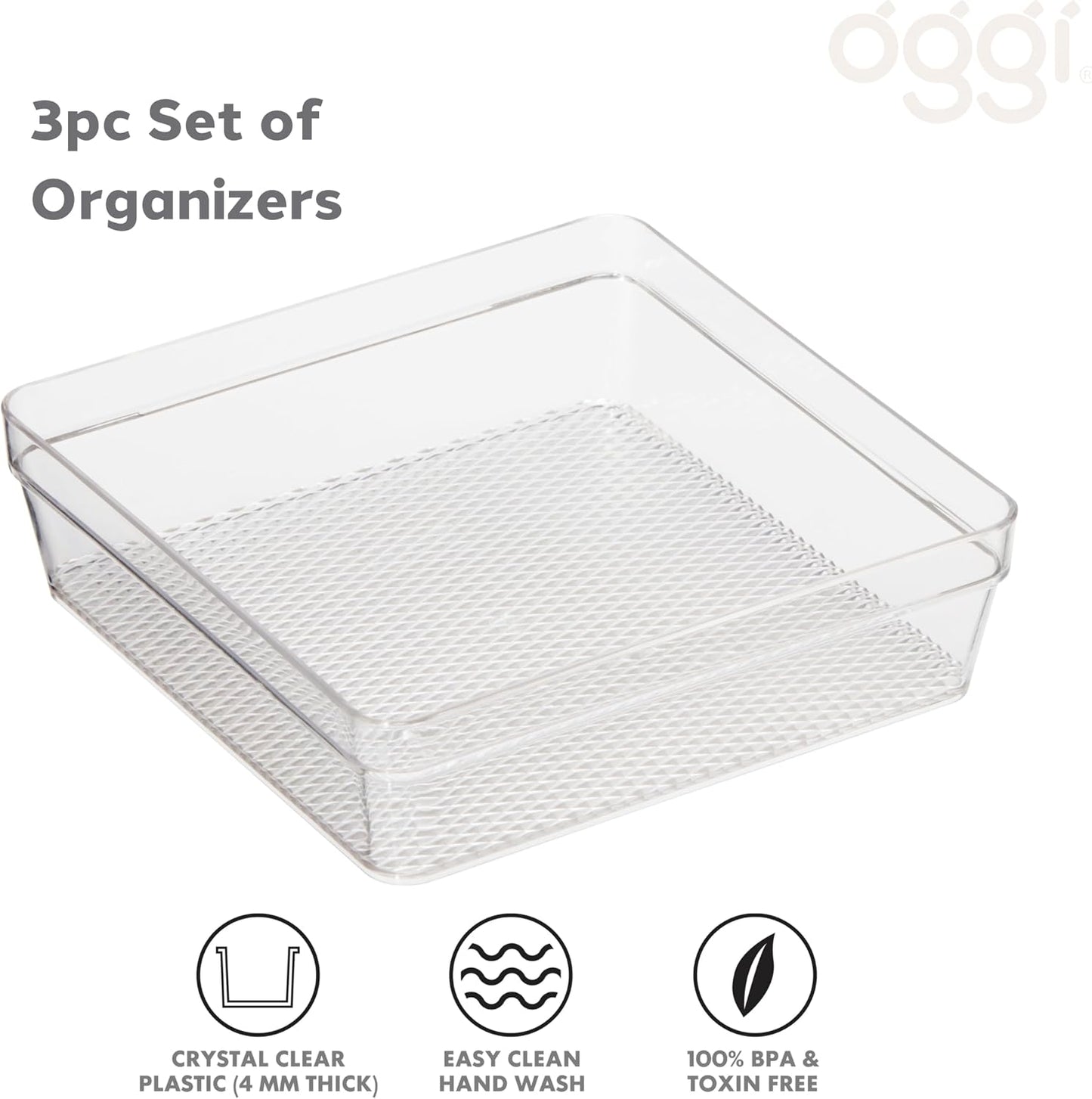 Oggi Clear Drawer Organizer - 3" X 12.5" - Ideal for Organizing Kitchen Drawers, Office, Desk, Silverware, Kitchen Utensils, Cosmetics and Bathrooms