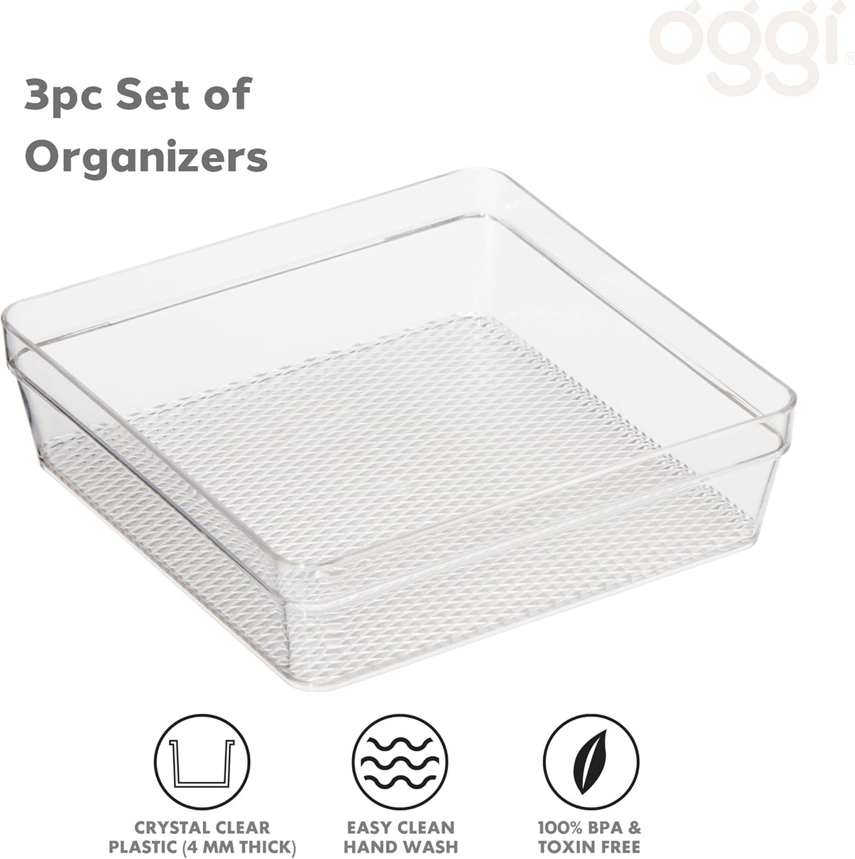 Oggi Clear Drawer Organizer - 3" X 12.5" - Ideal for Organizing Kitchen Drawers, Office, Desk, Silverware, Kitchen Utensils, Cosmetics and Bathrooms