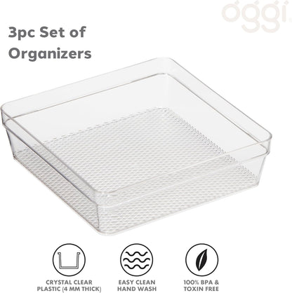 Oggi Clear Drawer Organizer - 3" X 12.5" - Ideal for Organizing Kitchen Drawers, Office, Desk, Silverware, Kitchen Utensils, Cosmetics and Bathrooms