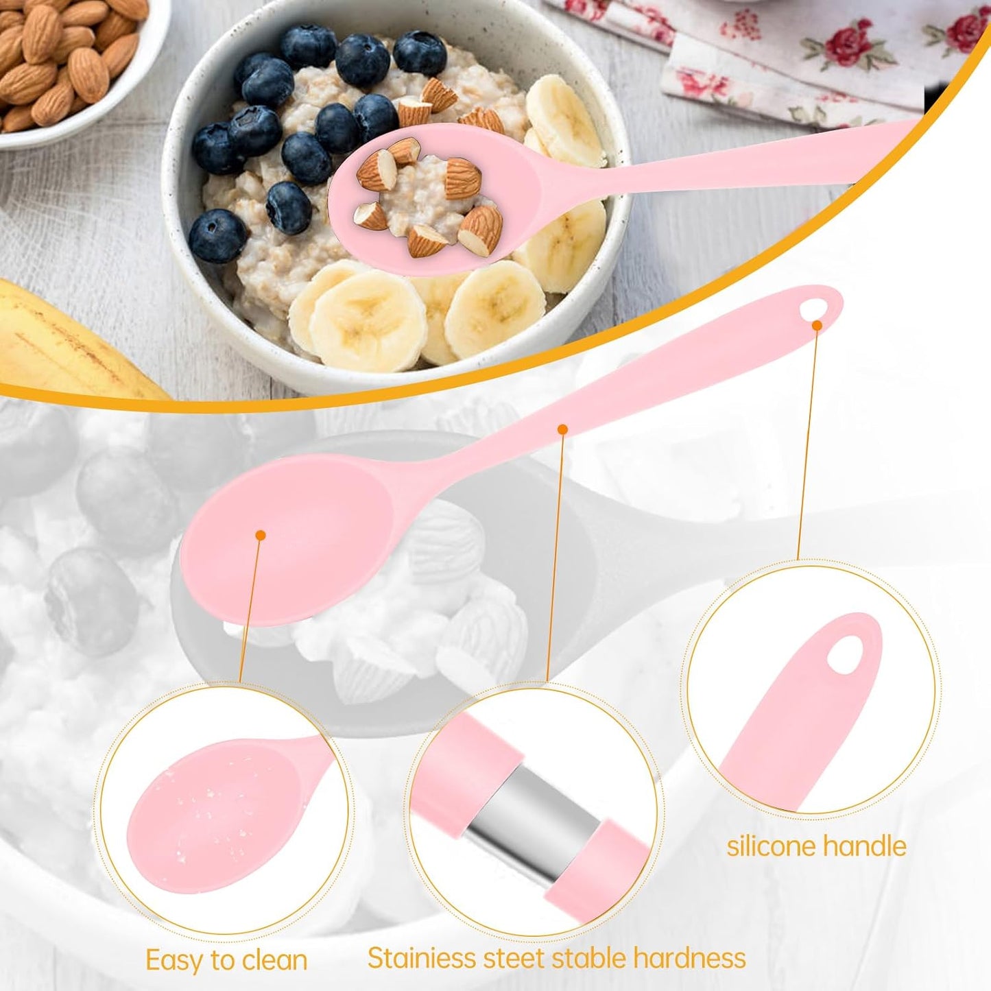 2 Pcs Silicone Nonstick Mixing Spoon, Silicone Spoons for Cooking Heat Resistant, Cooking Utensil for Kitchen Cooking Baking Stirring Serving (Black)