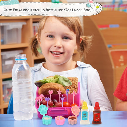 50 Pcs Kids Bento Box Accessories Including Food Picks Mini Condiment Bottles Ketchup Squeeze Bottles, Mini Soy Sauce Container with Funnel for Kids School Bento Camping Office Accessories (Animal)