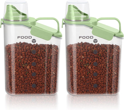 LEAWALK Airtight Small Cat Dog Pet Food Storage Containers BPA Free, with Large Pour Spout/1 Measuring Cup/ 4 Safety Locks and Double-layer Silicone Strip (Olive Gray x 2, 3L-2pack)