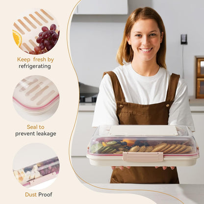 Food Storage Container with Cutting Board Lid, Snack Tray with Ice Pack Compartment & Removable Divider (Cream)