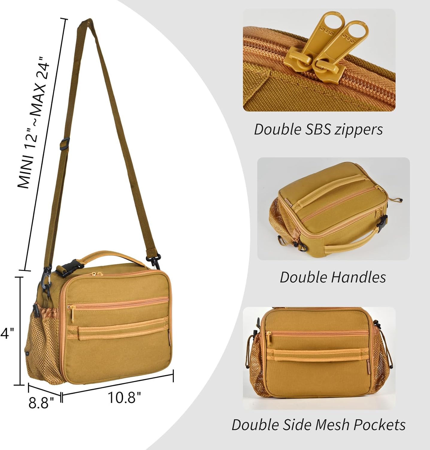Cerbonny Kids Lunch Box, Insulated Lunch Bag for Girls and Boys, Durable Polyester with PEVA Lining, Adjustable Shoulder Strap, 10.8"L x 4"W x 8.8"H, 5 Pockets