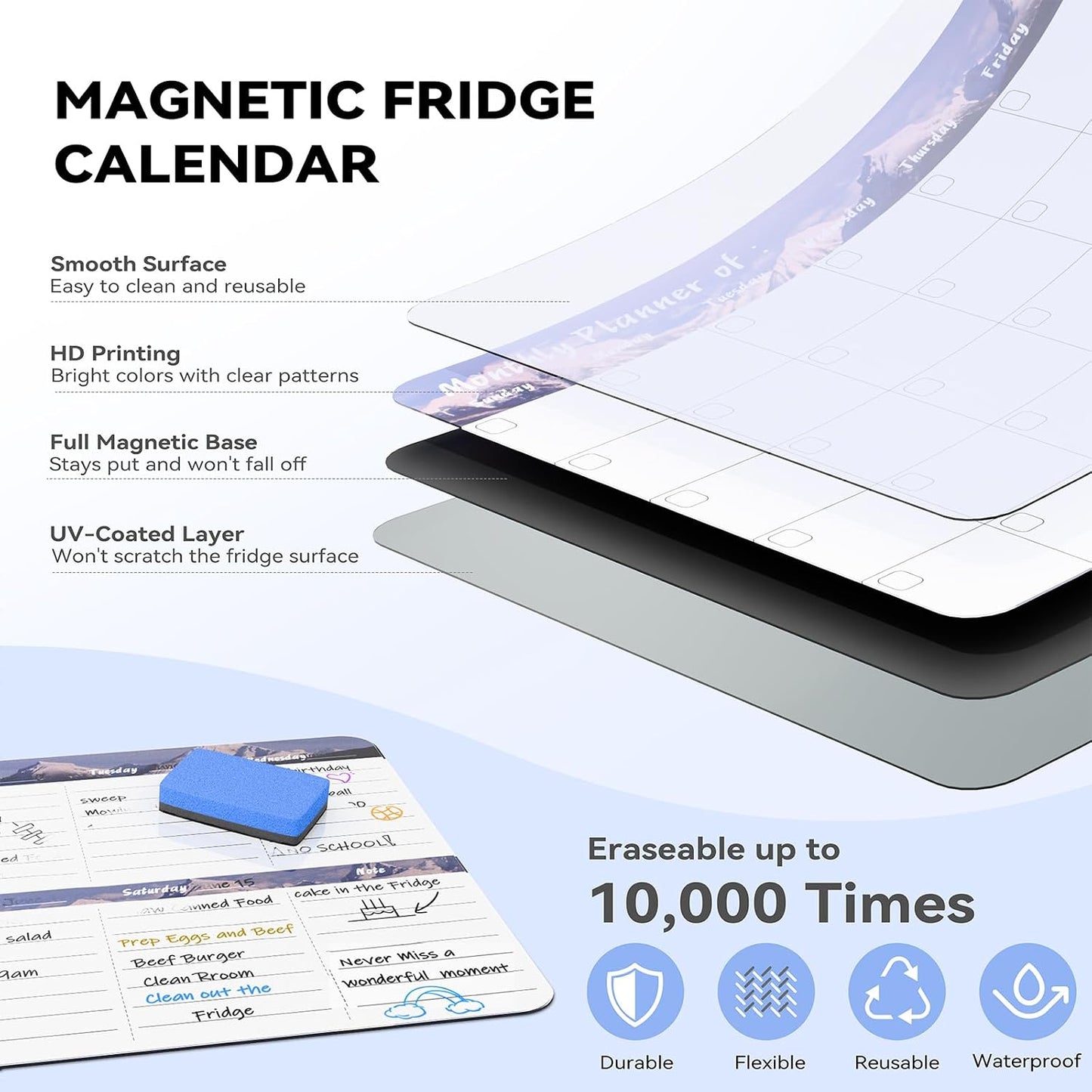 MARSROCK Refrigerator Calendar Magnetic, 16.3x11.7” (4-Pack) – Weekly & Monthly Planner, Chore Chart, Grocery/to-Do List for Fridge, Includes 8 Markers, 6 Magnets & 1 Eraser for Kitchen, Yellow