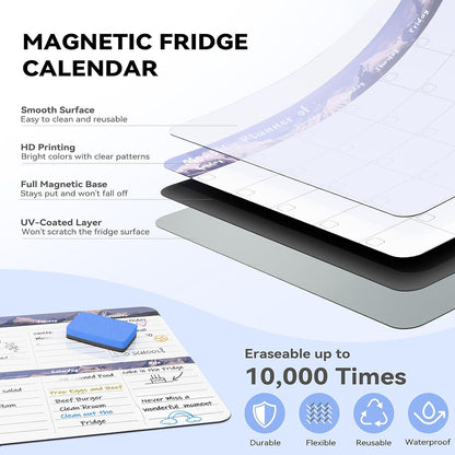 MARSROCK Refrigerator Calendar Magnetic, 16.3x11.7” (4-Pack) – Weekly & Monthly Planner, Chore Chart, Grocery/to-Do List for Fridge, Includes 8 Markers, 6 Magnets & 1 Eraser for Kitchen, Yellow
