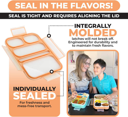 kinsho Bento Lunch-Box for Adults Kids Lunches, Portion Control Container Boxes for Women Girls Boys | Leak-Proof Snack Containers, BPA-Free Utensils 5 Compartments | Blue & Green 2 Pack Set