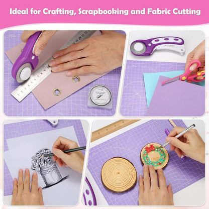 Rotary Cutter and Mat Set, Audab Self Healing Sewing Mats Shirt Cutter 45mm Fabric Cutter Wheel with 2 Blades Rotary Cutting Mat for Crafts Fabric Quilting Hobby (9" x 12" (A4)