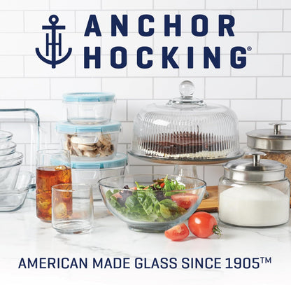 Anchor Hocking 2 Cup Glass Storage Containers with Lids, Set of 4 Glass Food Storage Containers with Mint SnugFit Lids