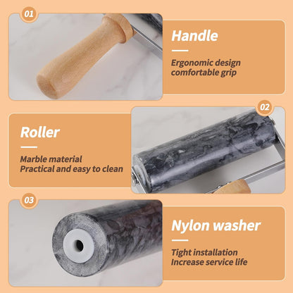 Small Marble Rolling Pin Pizza Roller for Baking (Type B Black)