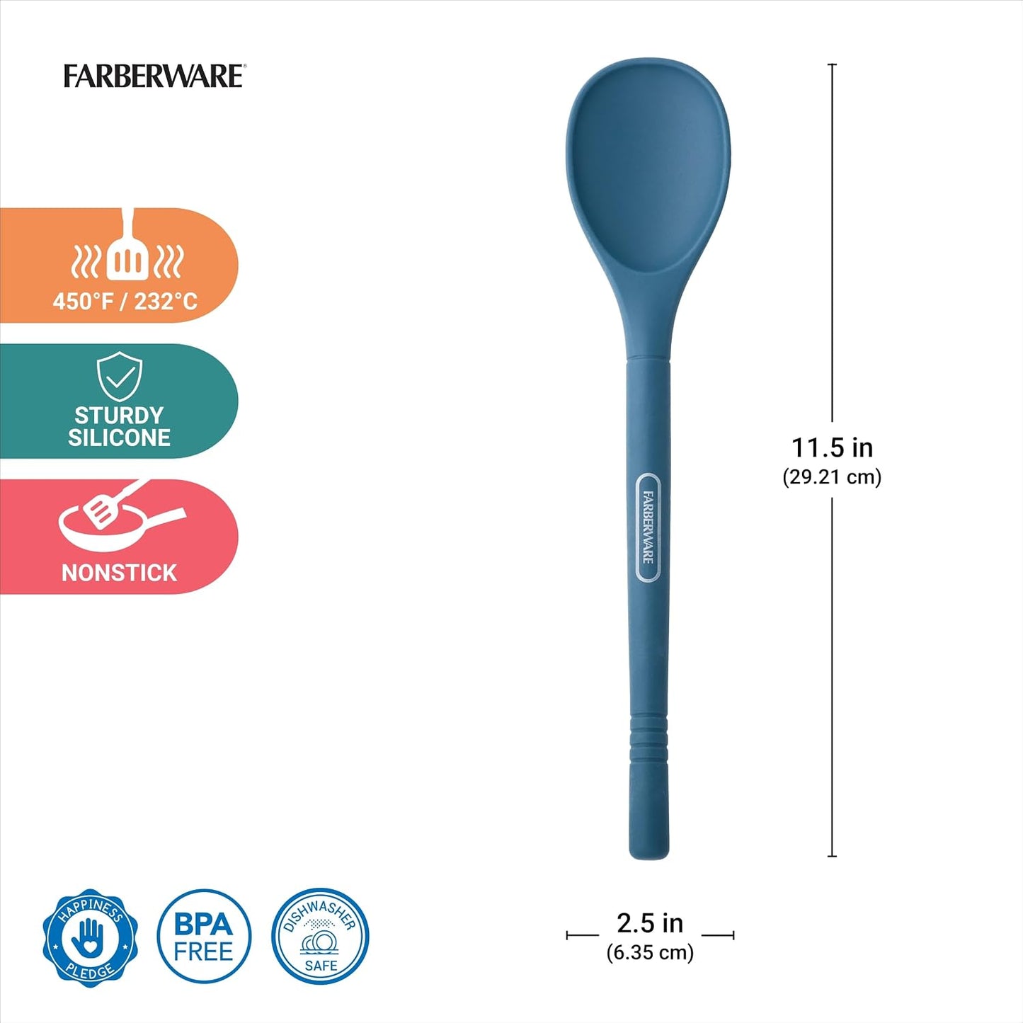 Farberware Professional Silicone Cooking Spoon – Heat Resistant to 450F, Safe for Nonstick Cookware – 11.5 Inch Kitchen Utensil for Stirring, Mixing, Basting, and Serving, Dishwasher Safe