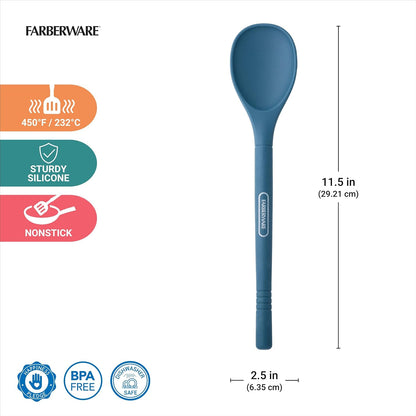 Farberware Professional Silicone Cooking Spoon – Heat Resistant to 450F, Safe for Nonstick Cookware – 11.5 Inch Kitchen Utensil for Stirring, Mixing, Basting, and Serving, Dishwasher Safe