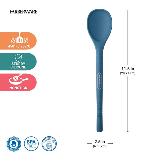 Farberware Professional Silicone Cooking Spoon – Heat Resistant to 450F, Safe for Nonstick Cookware – 11.5 Inch Kitchen Utensil for Stirring, Mixing, Basting, and Serving, Dishwasher Safe
