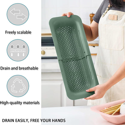 KesaPlan Collapsible Sink Colanders and Strainers Basket Over the Colander Extendable Plastic Fruit Vegetable Strainer Drainer for Kitchen(Length 14.3-19.4 inch)(Gray Set of 2)
