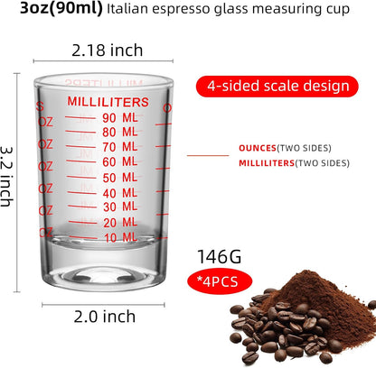 3Pcs Shot Glass Measuring Cup 3 Ounce/90ML Liquid Heavy High Espresso Glass Cup Black Line Espresso Shot Glasses with Measurement (3, Red scale)