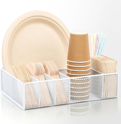 Utensil Caddy for Party - Paper Plate Holder ,Silverware Caddy Utensil Holder Paper plate Organizer with 6 Compartments for Party, Camping, Picnic