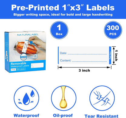 NATURALABEL 300 PCS Removable Freezer Labels with Dispenser - 1" x 3" Food Labels for Meal Prep Containers, Easy Peel-Off Design, No Residue (Green)