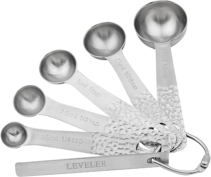 Copper Measuring Cups and Spoons Set 14, Stainless Steel Measuring Cups and Spoons set, Metal 6 Measure Cup and 7 Measure Spoon with 1 Leveler for Kitchen & Baking