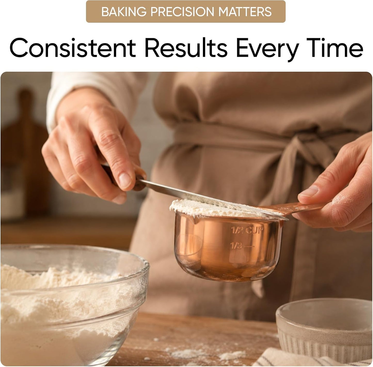 Color Up Measuring Cup Set, 8 Piece, Copper and Chrome Finish, Stainless Steel, Accurate for Wet & Dry Ingredients, Embossed Markings, Easy Pour Spouts, Dishwasher Safe, Kitchen Essential (Stainless)