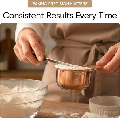 Color Up Measuring Cup Set, 8 Piece, Copper and Chrome Finish, Stainless Steel, Accurate for Wet & Dry Ingredients, Embossed Markings, Easy Pour Spouts, Dishwasher Safe, Kitchen Essential (Stainless)