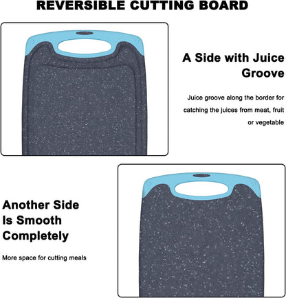 Viretang Plastic Cutting Boards Set of 3 Extra Large for Kitchen, Thick Chopping Board with Deep Juice Grooves, Non‑Slip Feet, Easy Grip Handle, BPA Free, Dishwasher Safe,Black