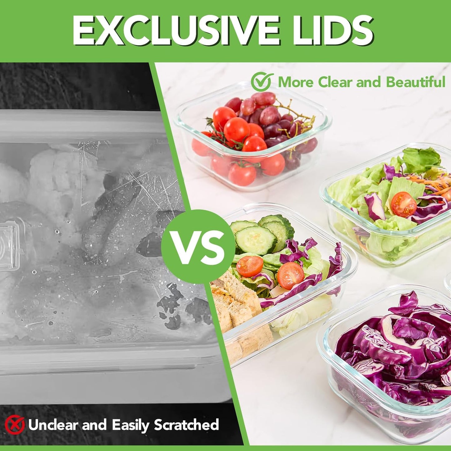 8 Pack Glass Meal Prep Containers with Lids, Glass Food Storage Containers with Snap Locking Lids, Airtight Lunch Containers for Microwave, Oven, Freezer and Dishwasher BPA Free (Green)