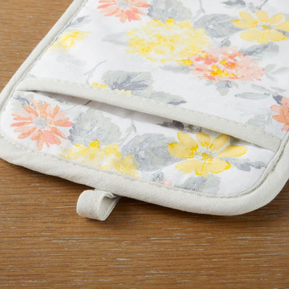 Martha Stewart Amber Floral Oven Mitt & Pot Holder Set 2-Pack, Blue/Green, OM: 7"x13" & PH: 7"x10"