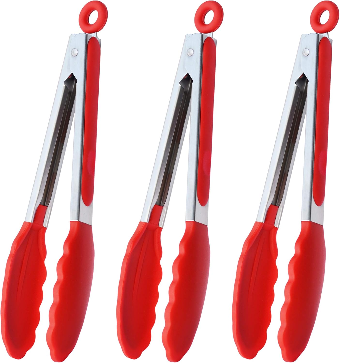 HINMAY Stainless Steel Kitchen Tongs 9-Inch Cooking Tongs, Set of 3