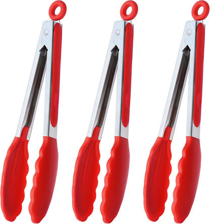 HINMAY Stainless Steel Kitchen Tongs 9-Inch Cooking Tongs, Set of 3