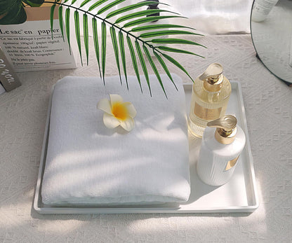 White Serving Tray (13.5 x 9.6 inch) for Serving Accessory, Elegant & Stackable Plastic Tray for Spa, Coffee, Drinks, Tea, Bar, Party, Seasoning, Perfume and Display Use.